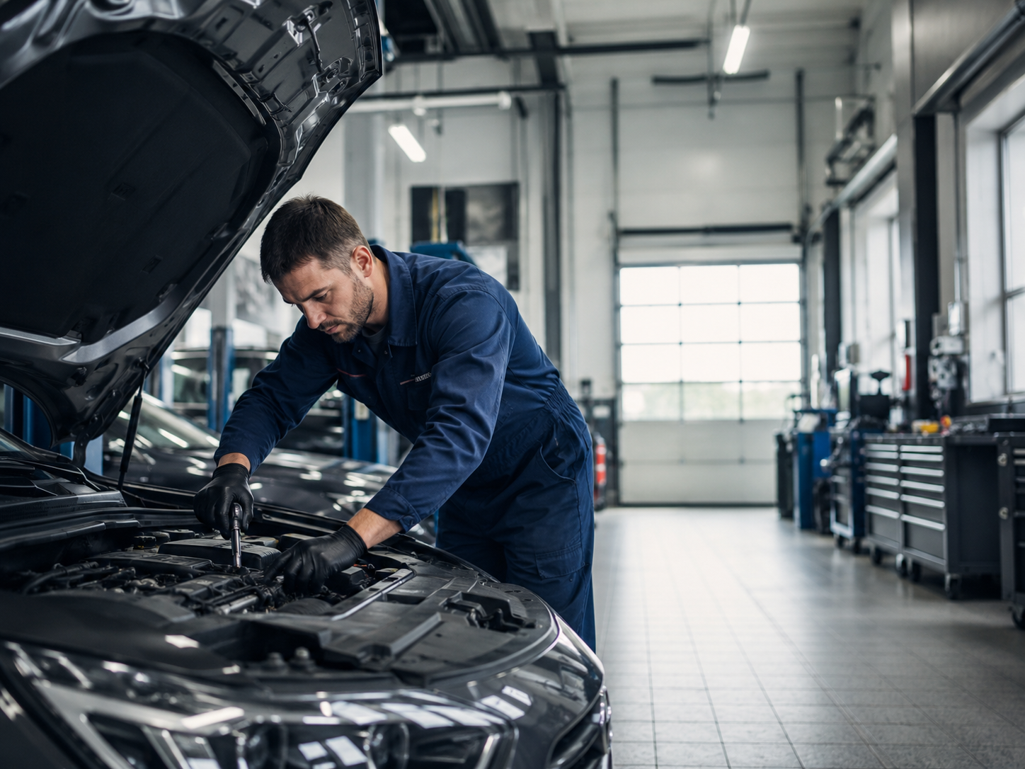 Profesional trabajando en un taller de automoción